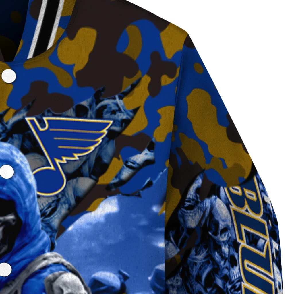 personalized st louis blues skull horde blue varsity jacket premium grade personalized st louis blues skull horde blue varsity jacket premium grade