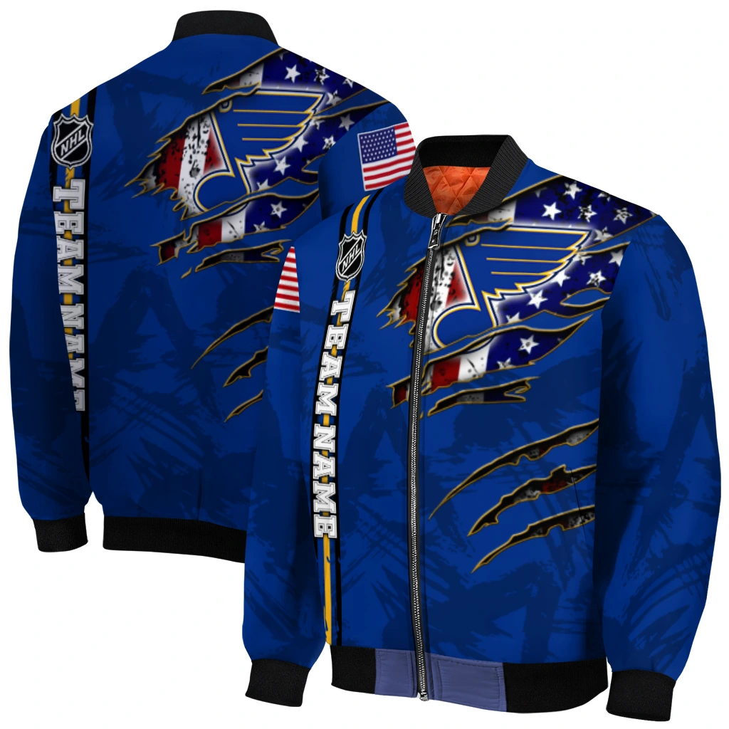 personalized st louis blues usa flag rips blue bomber jacket best selling personalized st louis blues usa flag rips blue bomber jacket best selling
