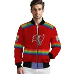 personalized tampa bay buccaneers rainbow jersey number red bomber jacket best selling