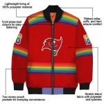 personalized tampa bay buccaneers rainbow jersey number red bomber jacket best selling