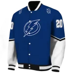 personalized tampa bay lightning chevron style blue varsity jacket best selling