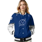 personalized tampa bay lightning chevron style blue varsity jacket best selling