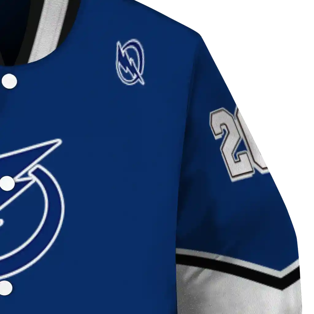 personalized tampa bay lightning chevron style blue varsity jacket premium grade personalized tampa bay lightning chevron style blue varsity jacket premium grade