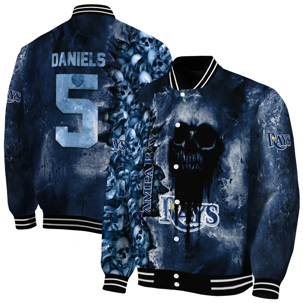personalized tampa bay rays skull cluster navy varsity jacket fashion forward personalized tampa bay rays skull cluster navy varsity jacket fashion forward