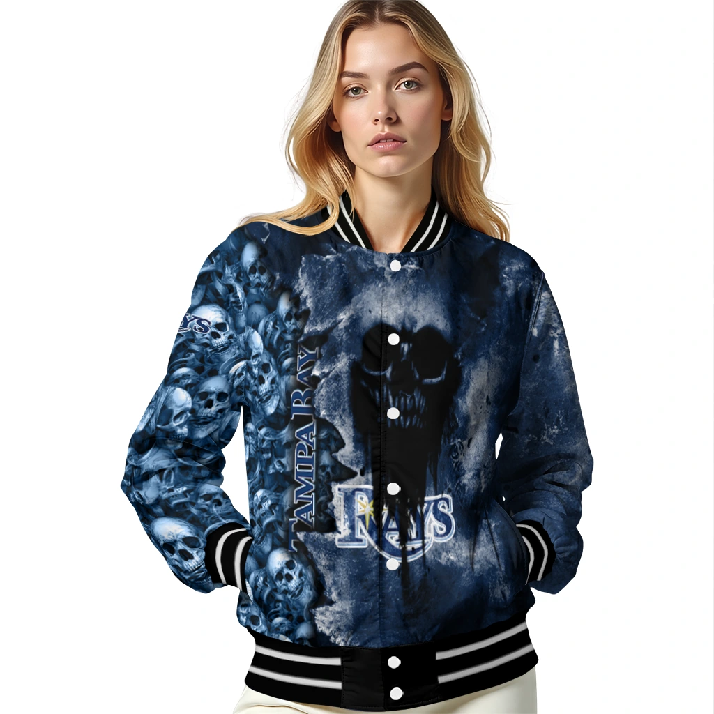 personalized tampa bay rays skull cluster navy varsity jacket latest model personalized tampa bay rays skull cluster navy varsity jacket latest model