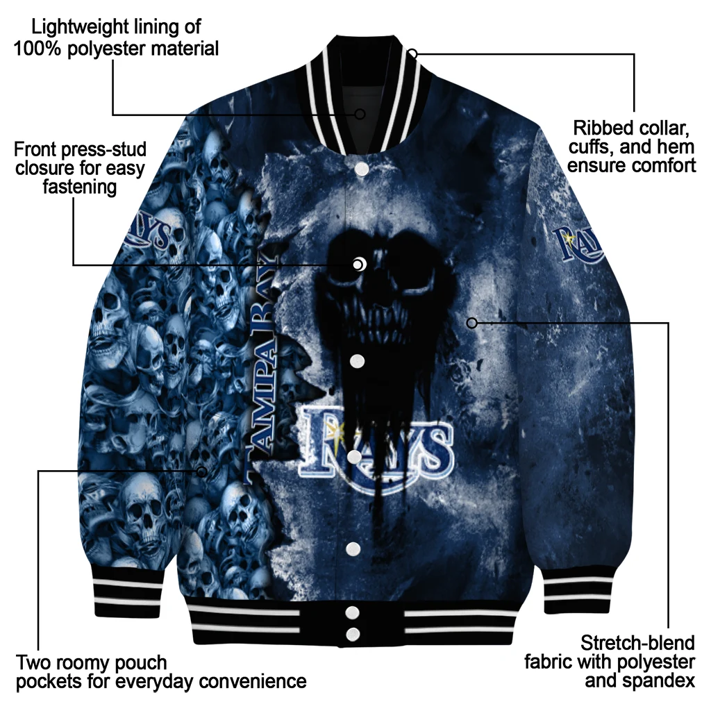 personalized tampa bay rays skull cluster navy varsity jacket new arrival personalized tampa bay rays skull cluster navy varsity jacket new arrival