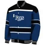 personalized tampa bay rays stripe statement navy black varsity jacket best selling