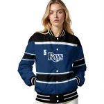 personalized tampa bay rays stripe statement navy black varsity jacket best selling