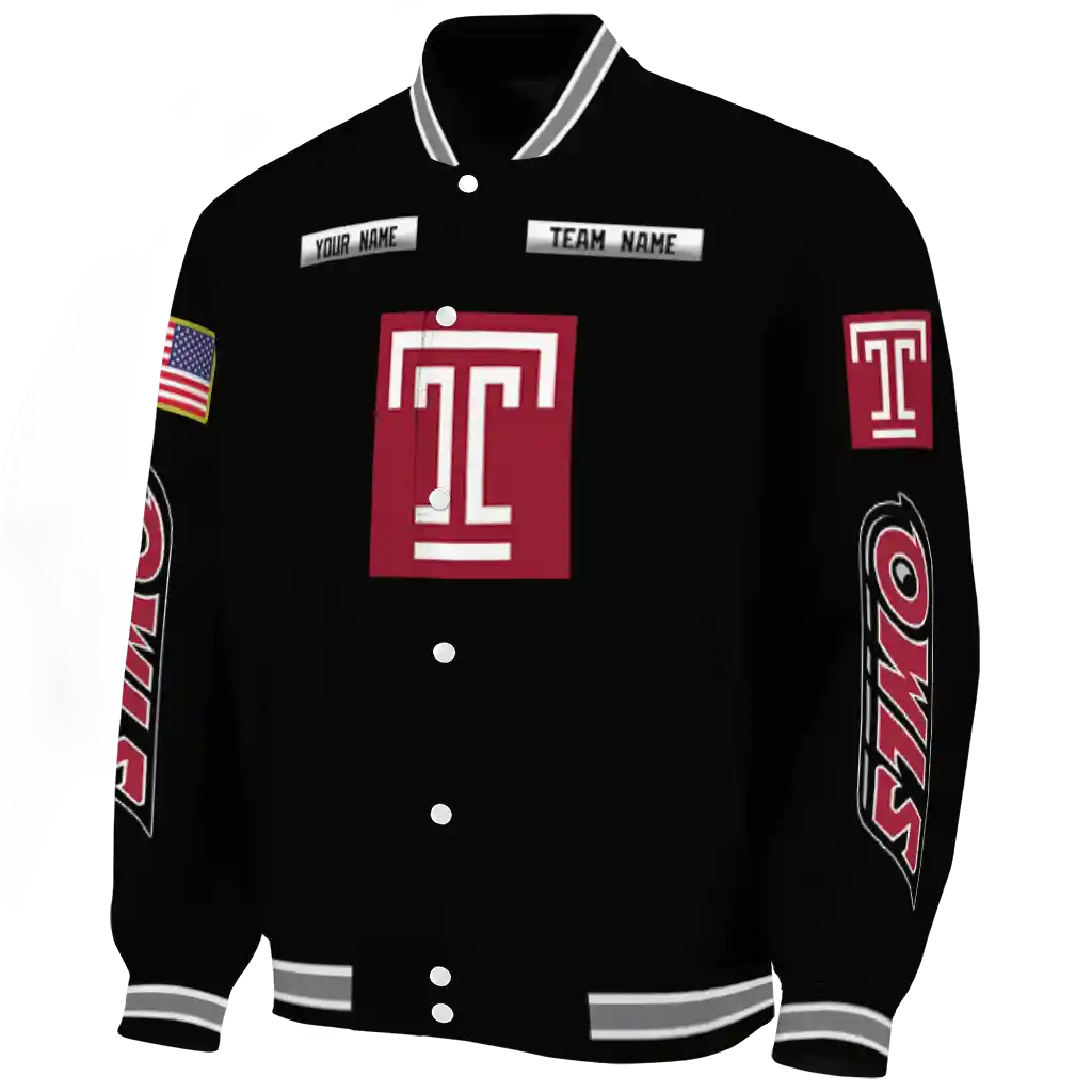 personalized temple owls american flag skull black varsity jacket best selling personalized temple owls american flag skull black varsity jacket best selling