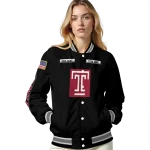 personalized temple owls american flag skull black varsity jacket best selling