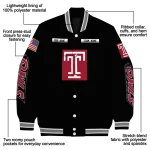 personalized temple owls american flag skull black varsity jacket best selling