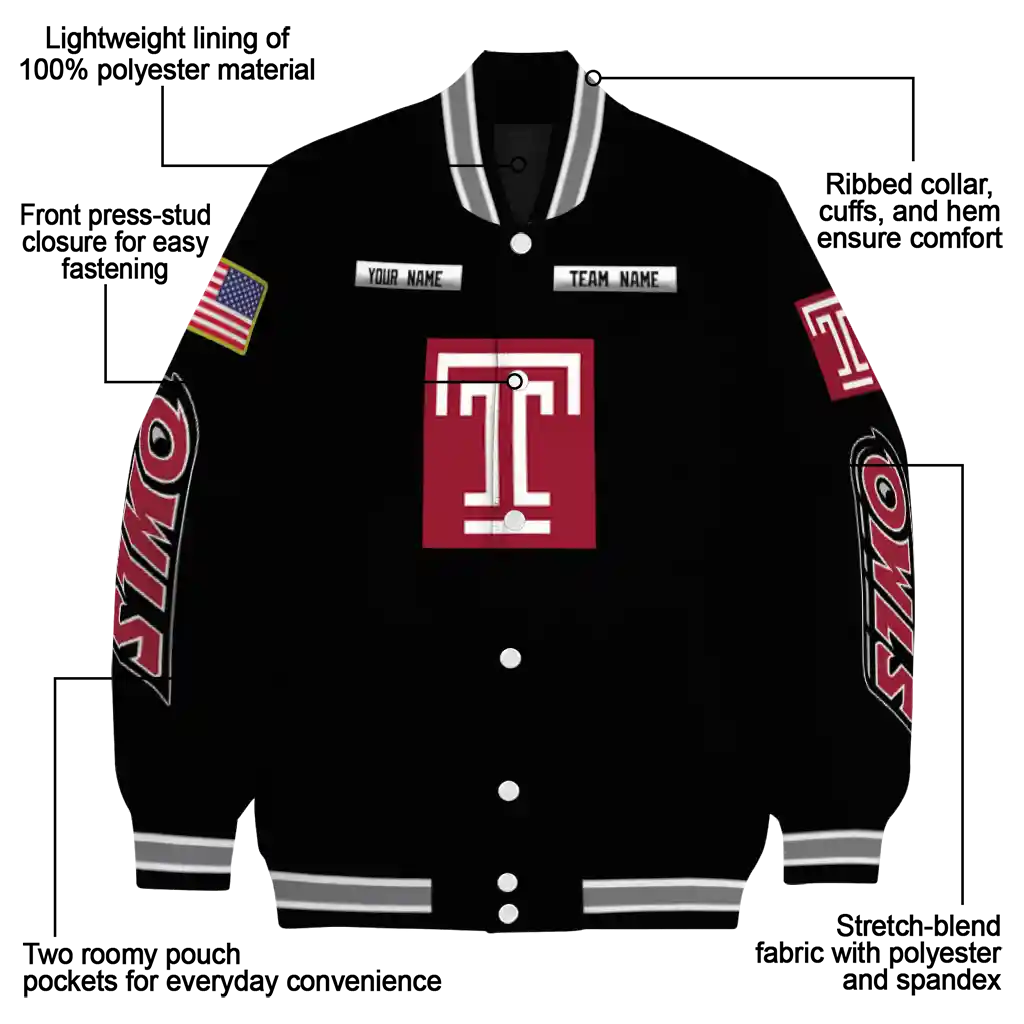 personalized temple owls american flag skull black varsity jacket new arrival personalized temple owls american flag skull black varsity jacket new arrival