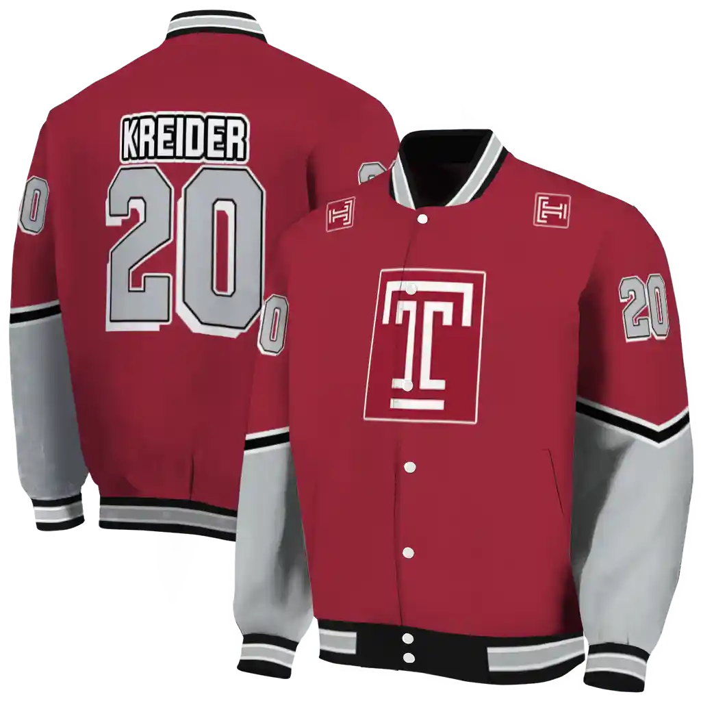 personalized temple owls chevron style red varsity jacket fashion forward personalized temple owls chevron style red varsity jacket fashion forward
