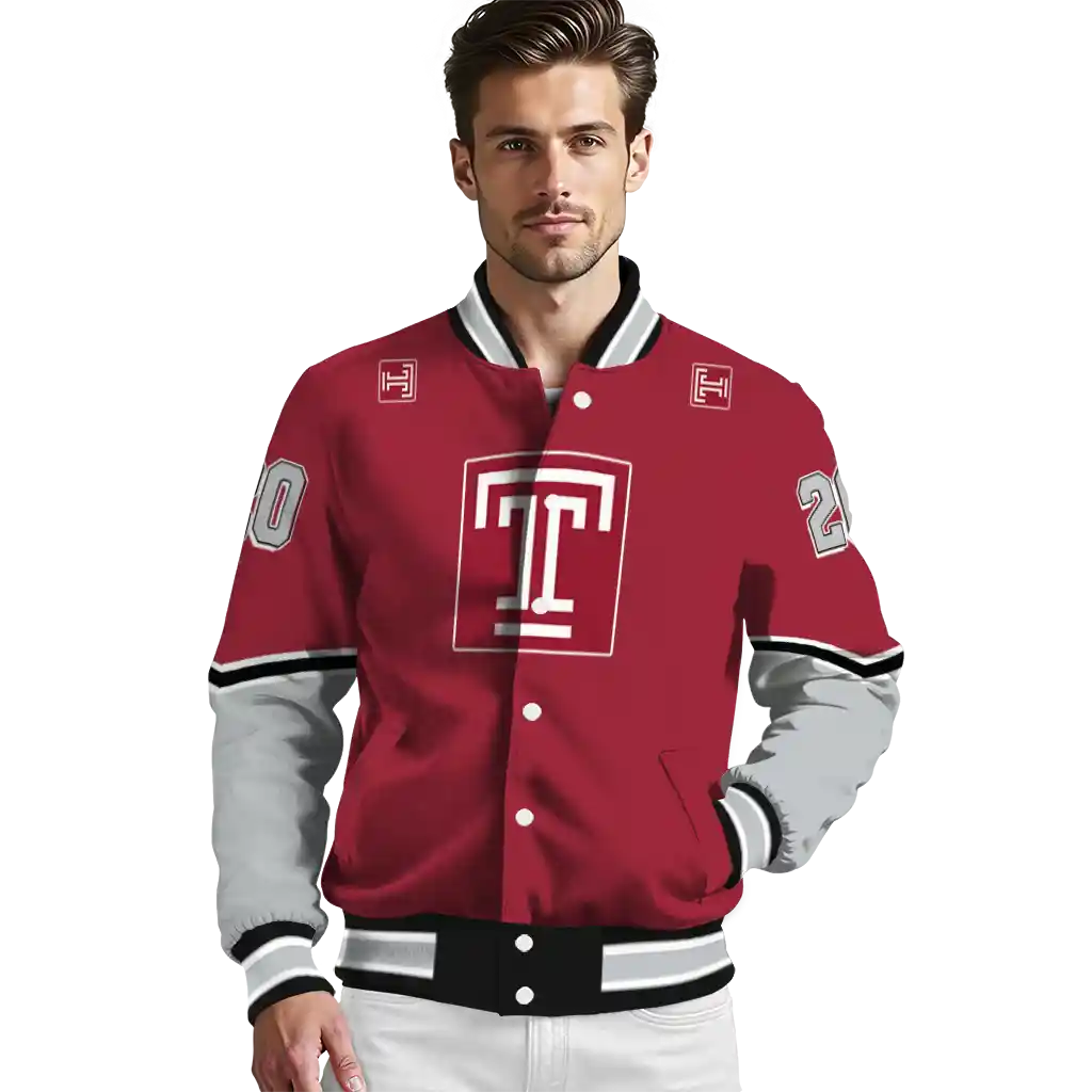 personalized temple owls chevron style red varsity jacket high quality personalized temple owls chevron style red varsity jacket high quality