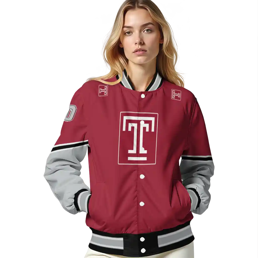 personalized temple owls chevron style red varsity jacket latest model personalized temple owls chevron style red varsity jacket latest model