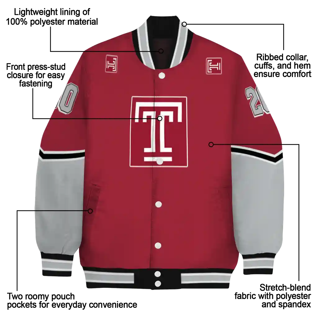 personalized temple owls chevron style red varsity jacket new arrival personalized temple owls chevron style red varsity jacket new arrival