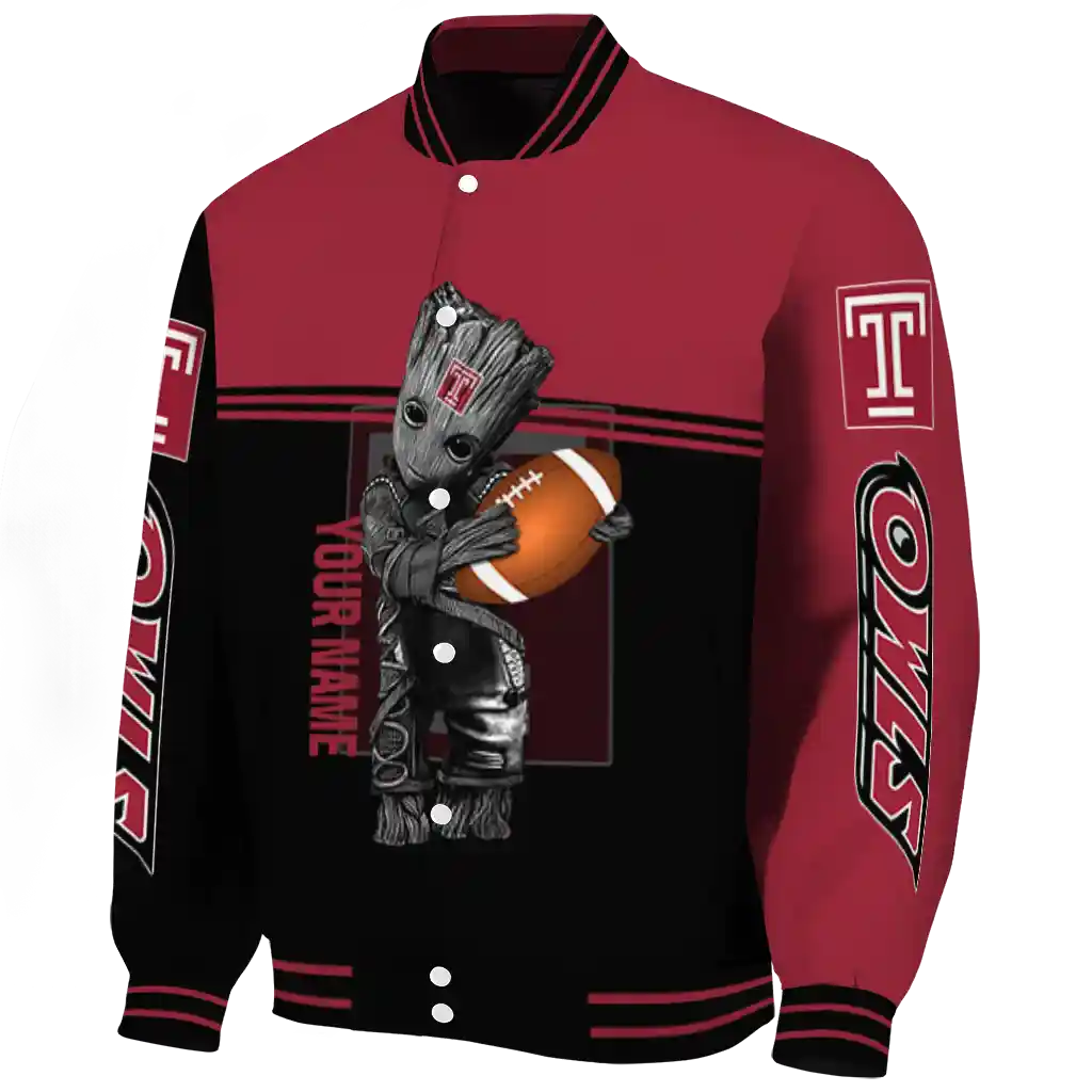 personalized temple owls groot football red black varsity jacket best selling personalized temple owls groot football red black varsity jacket best selling