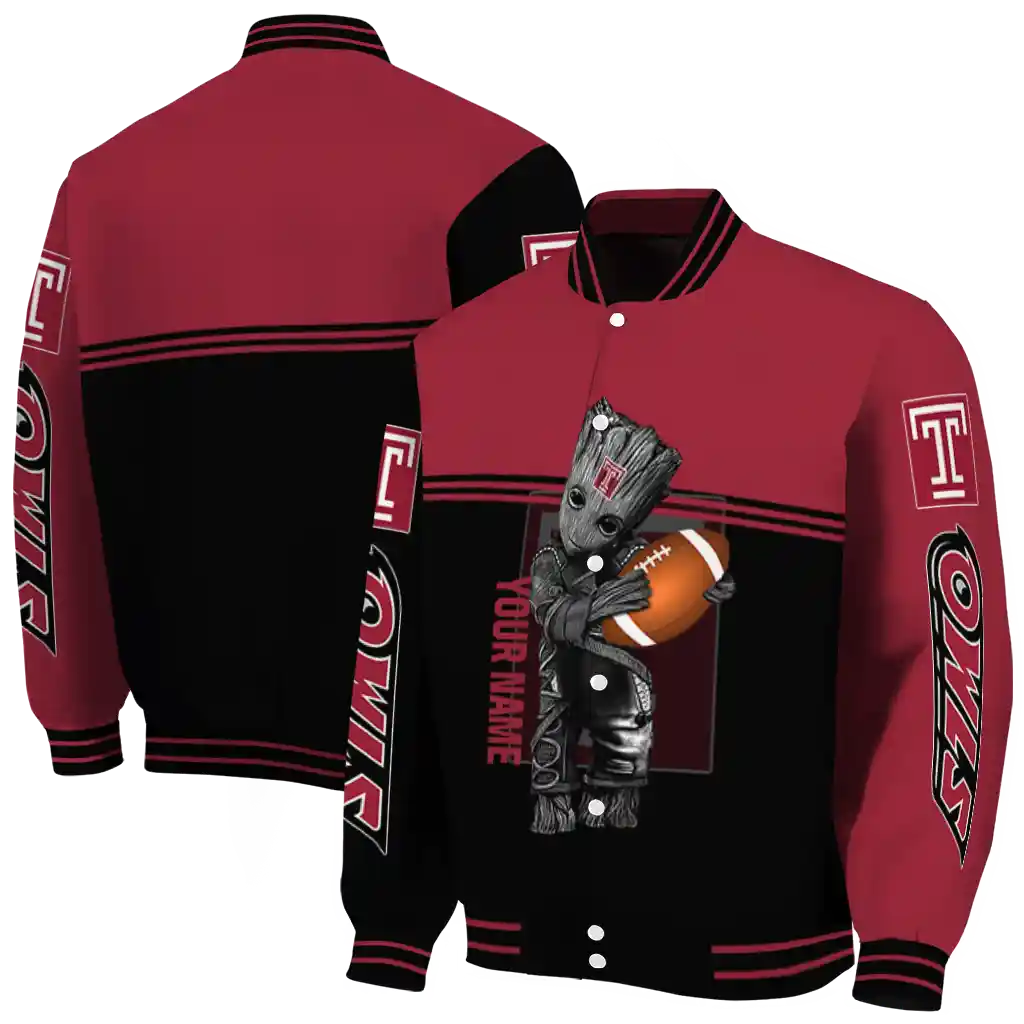 personalized temple owls groot football red black varsity jacket fashion forward personalized temple owls groot football red black varsity jacket fashion forward
