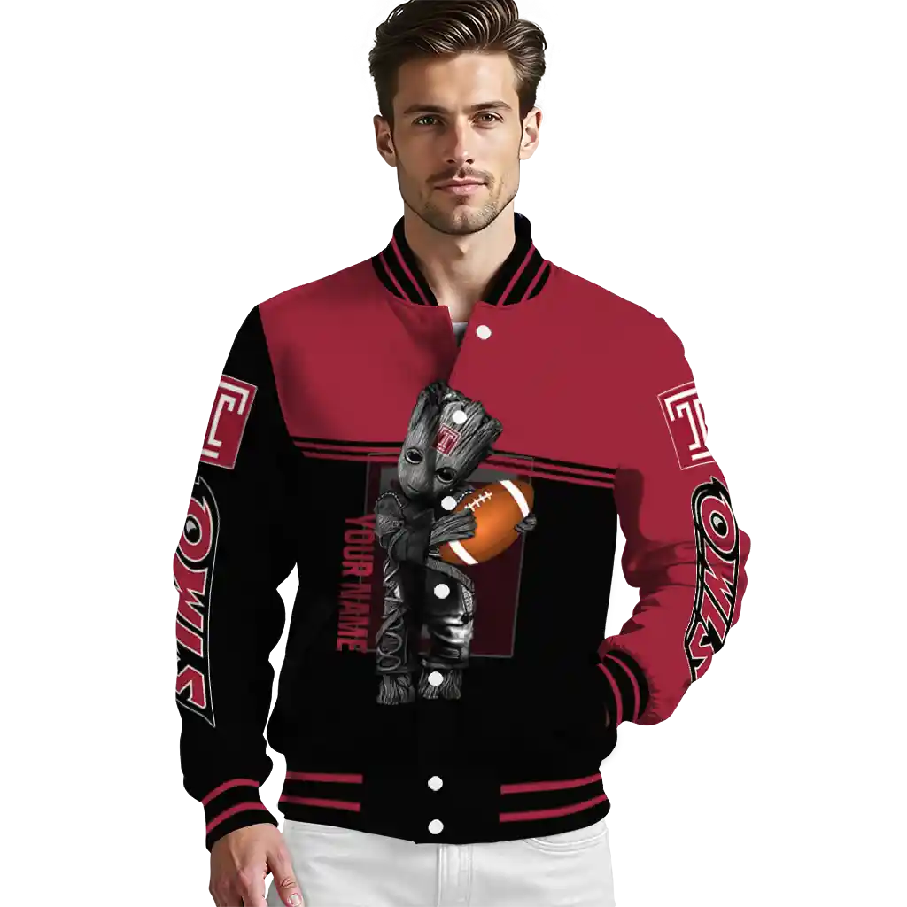 personalized temple owls groot football red black varsity jacket high quality personalized temple owls groot football red black varsity jacket high quality