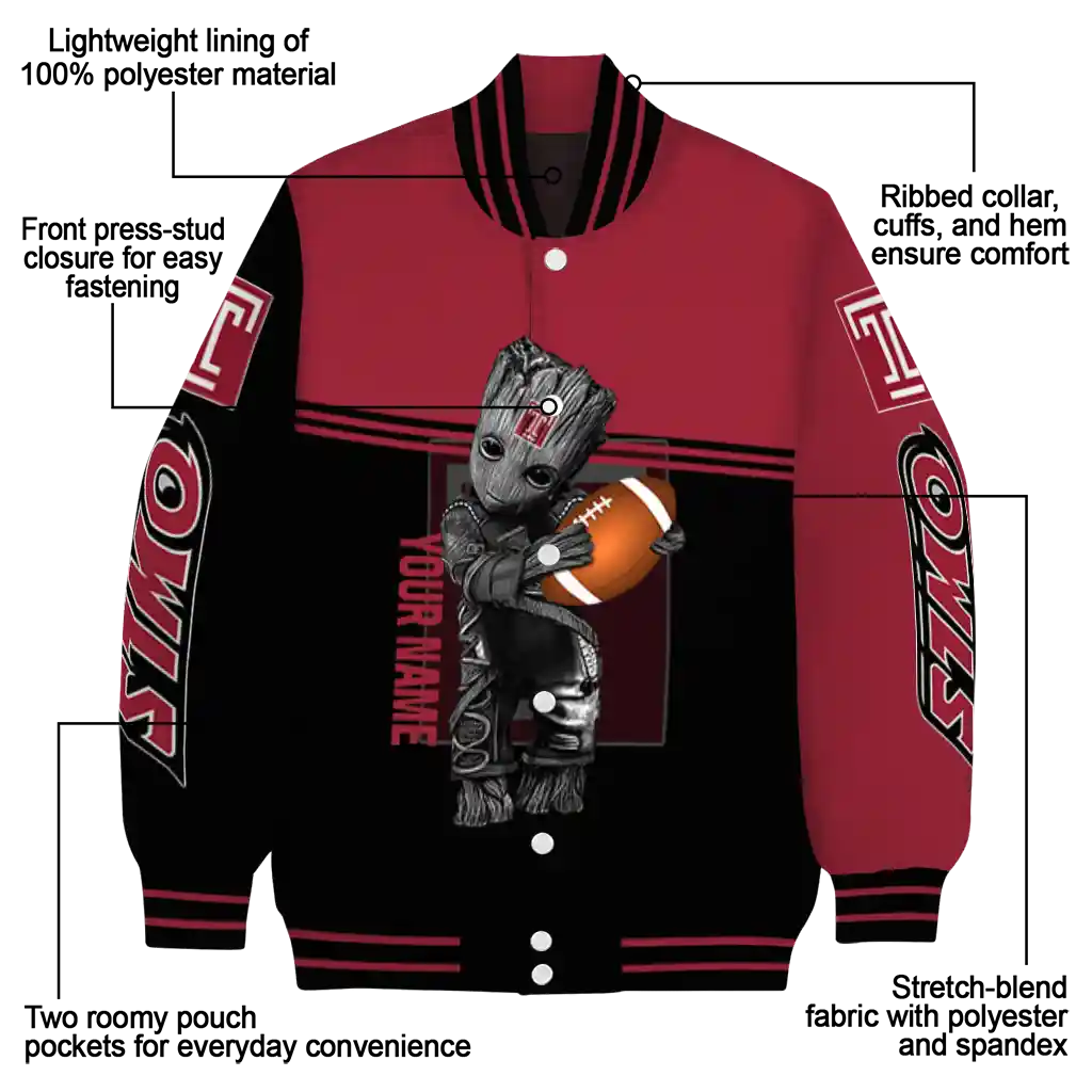 personalized temple owls groot football red black varsity jacket new arrival personalized temple owls groot football red black varsity jacket new arrival