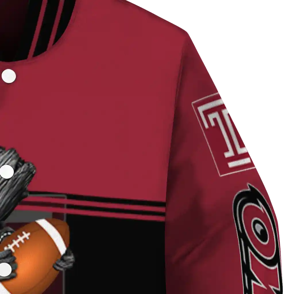 personalized temple owls groot football red black varsity jacket premium grade personalized temple owls groot football red black varsity jacket premium grade