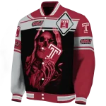 personalized temple owls reaper hands red black varsity jacket best selling