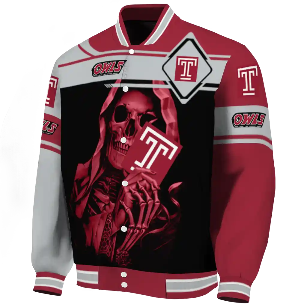 personalized temple owls reaper hands red black varsity jacket best selling personalized temple owls reaper hands red black varsity jacket best selling