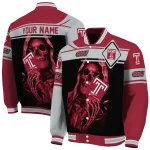 personalized temple owls reaper hands red black varsity jacket best selling