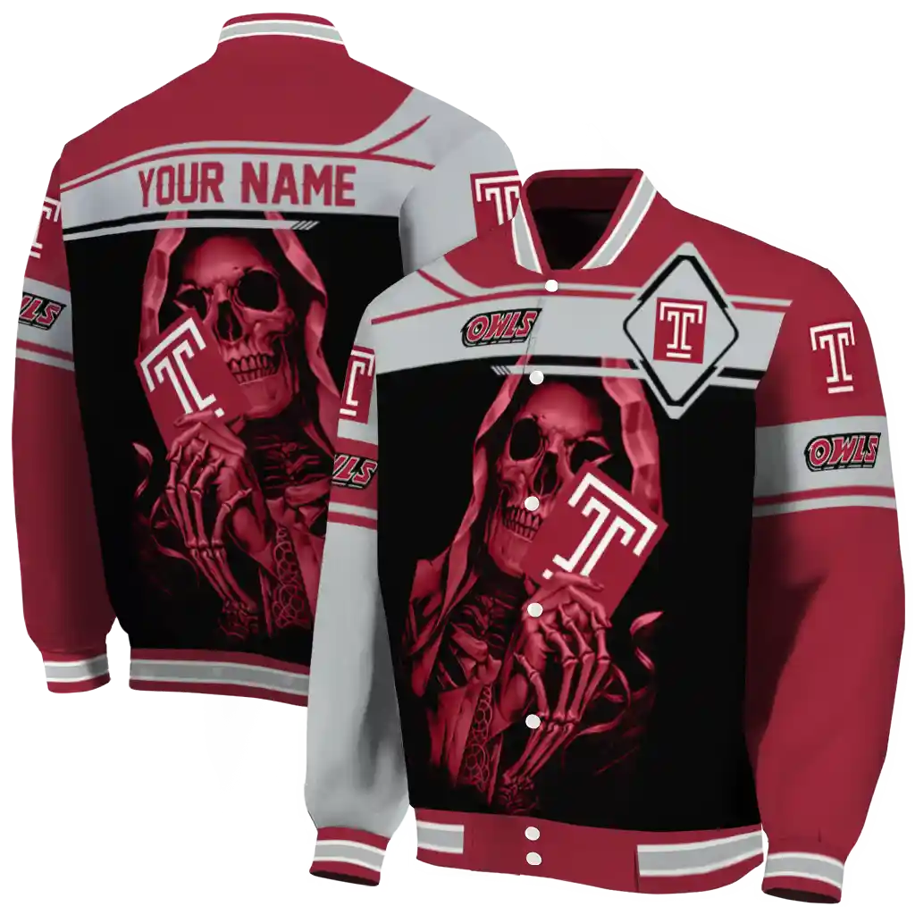personalized temple owls reaper hands red black varsity jacket fashion forward personalized temple owls reaper hands red black varsity jacket fashion forward