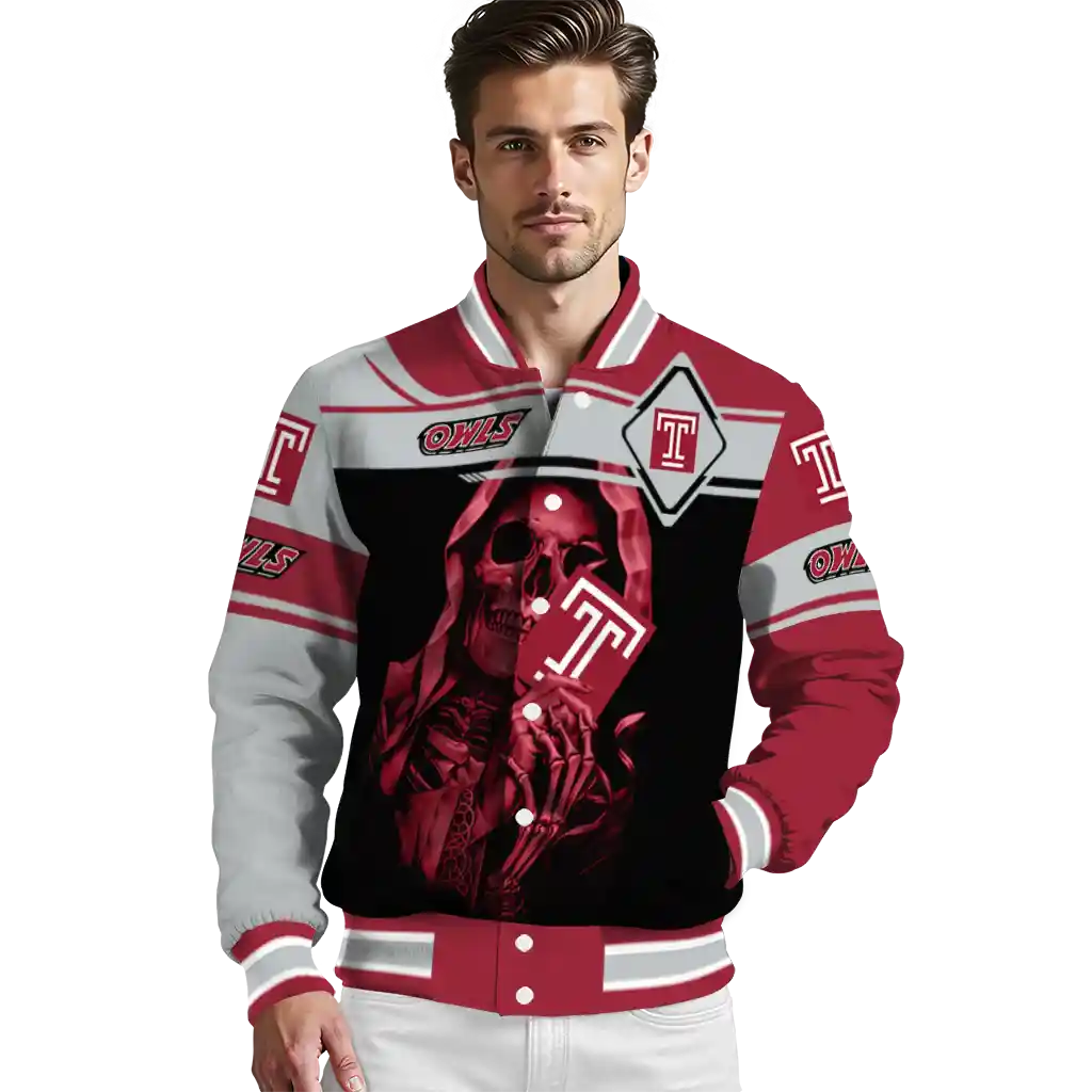 personalized temple owls reaper hands red black varsity jacket high quality personalized temple owls reaper hands red black varsity jacket high quality