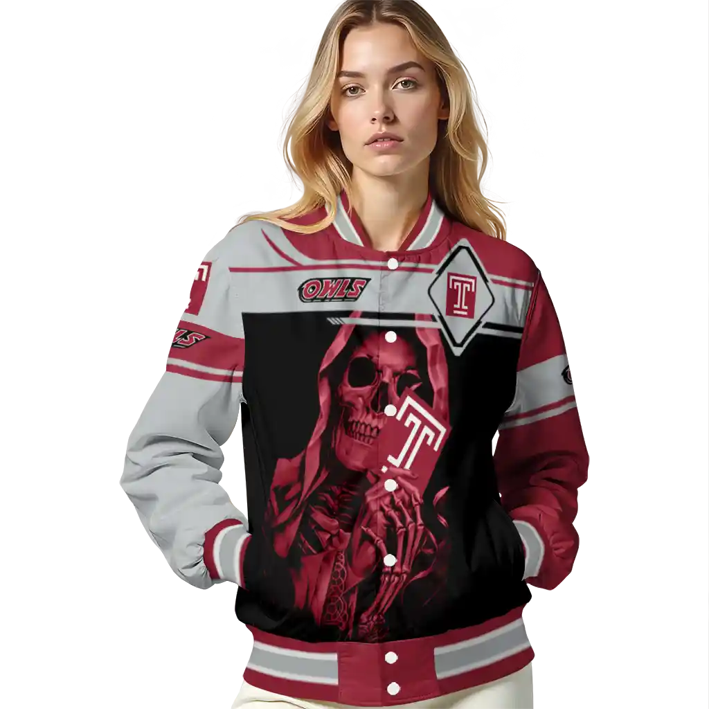 personalized temple owls reaper hands red black varsity jacket latest model personalized temple owls reaper hands red black varsity jacket latest model