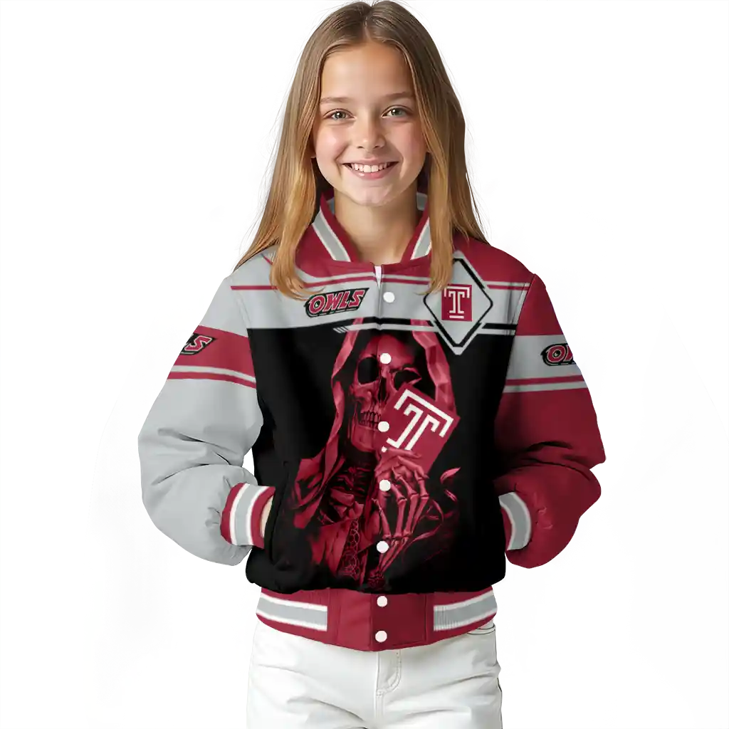 personalized temple owls reaper hands red black varsity jacket top rated personalized temple owls reaper hands red black varsity jacket top rated