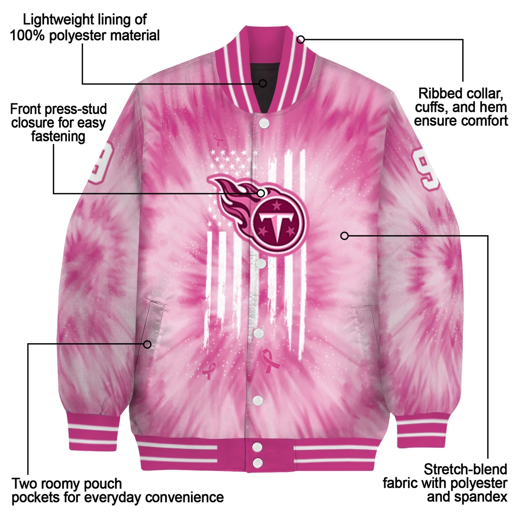personalized tennessee titans pink tie dye pink varsity jacket new arrival personalized tennessee titans pink tie dye pink varsity jacket new arrival