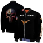 personalized texas longhorns american flag skull black bomber jacket best selling
