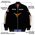 personalized texas longhorns american flag skull black bomber jacket best selling
