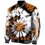 personalized texas longhorns burst splatter orange varsity jacket best selling