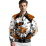 personalized texas longhorns burst splatter orange varsity jacket best selling