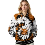 personalized texas longhorns burst splatter orange varsity jacket best selling