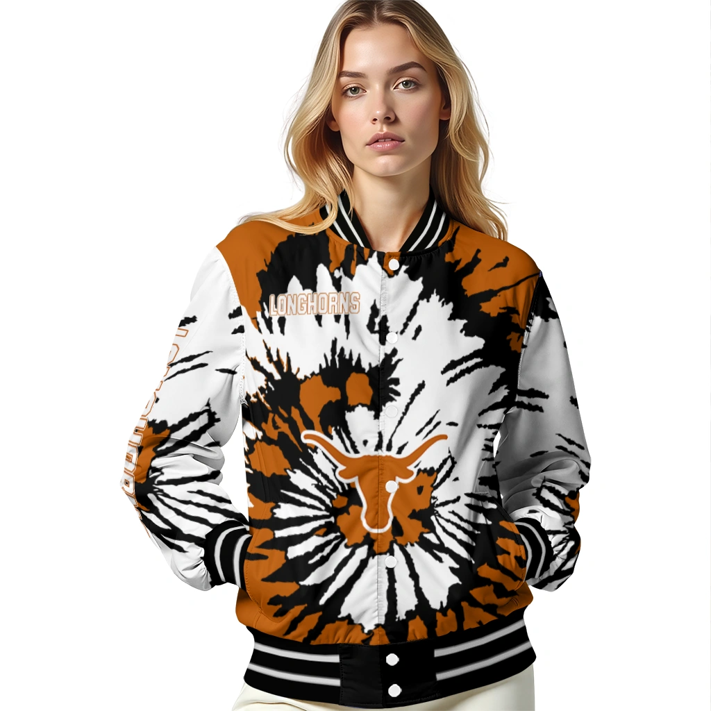 personalized texas longhorns burst splatter orange varsity jacket latest model personalized texas longhorns burst splatter orange varsity jacket latest model