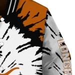 personalized texas longhorns burst splatter orange varsity jacket best selling