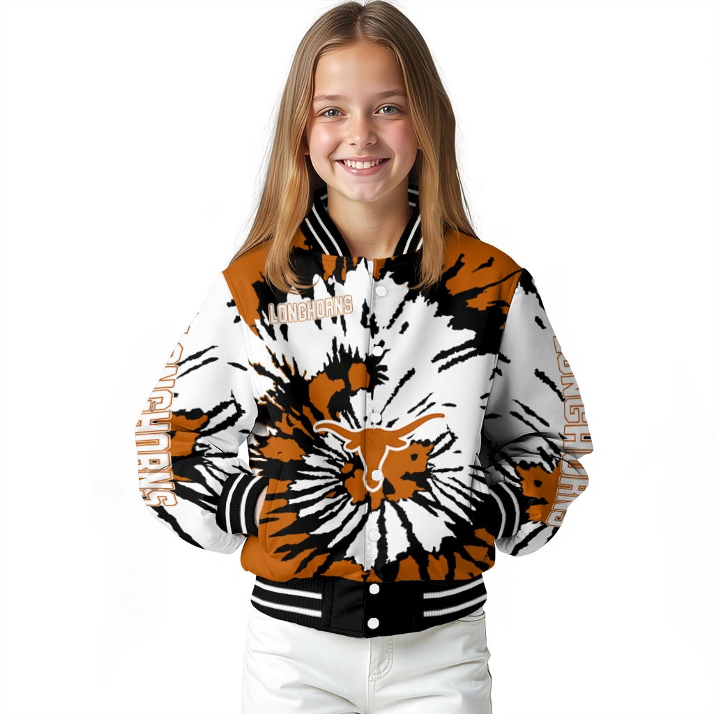 personalized texas longhorns burst splatter orange varsity jacket top rated personalized texas longhorns burst splatter orange varsity jacket top rated