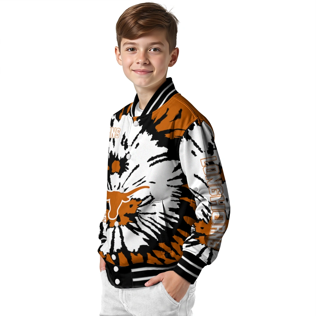 personalized texas longhorns burst splatter orange varsity jacket trendy personalized texas longhorns burst splatter orange varsity jacket trendy