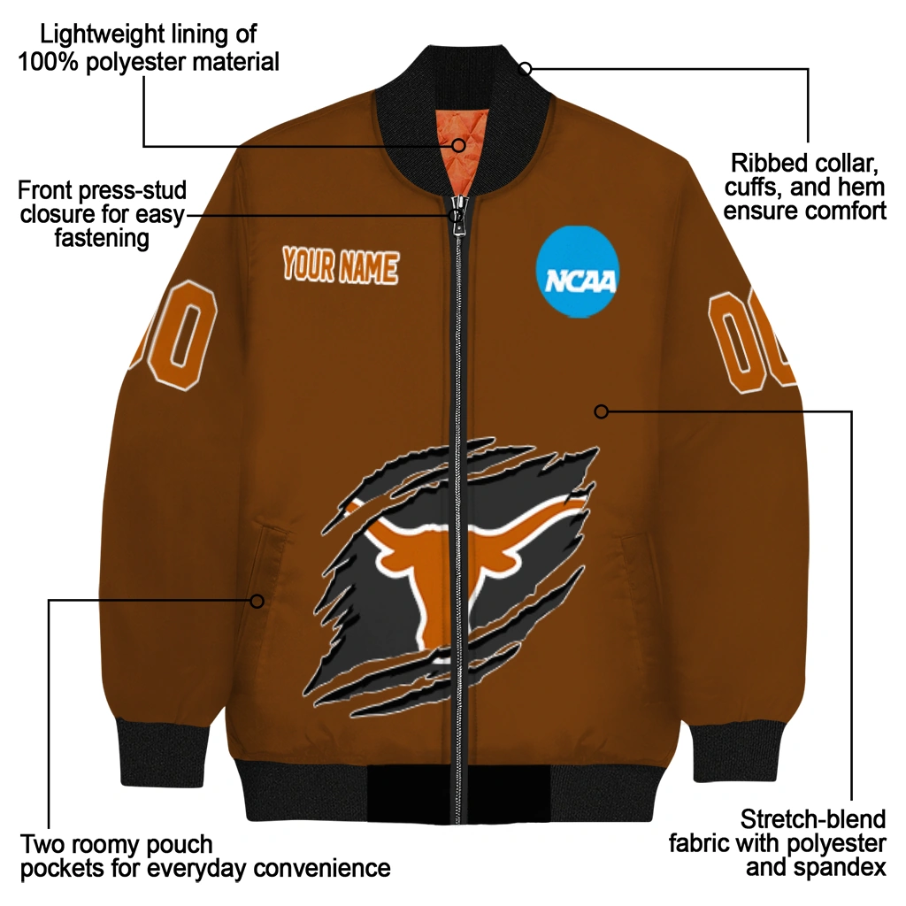 personalized texas longhorns claw mark orange bomber jacket new arrival personalized texas longhorns claw mark orange bomber jacket new arrival