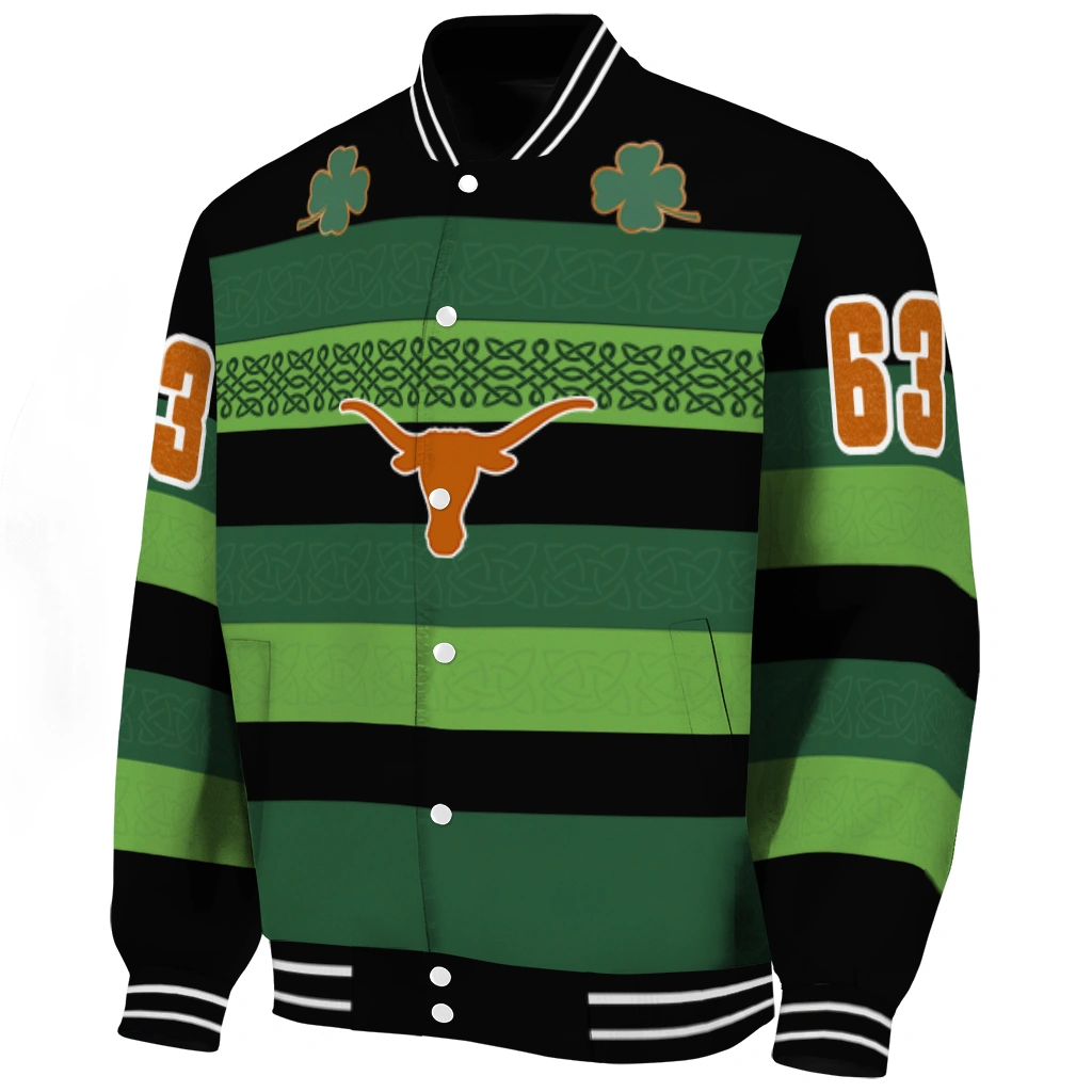 personalized texas longhorns clover green lines green black varsity jacket best selling personalized texas longhorns clover green lines green black varsity jacket best selling