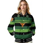personalized texas longhorns clover green lines green black varsity jacket best selling