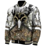 personalized texas longhorns deer skull camouflage white varsity jacket best selling