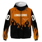 personalized texas longhorns flame trim orange black windbreaker jacket best selling