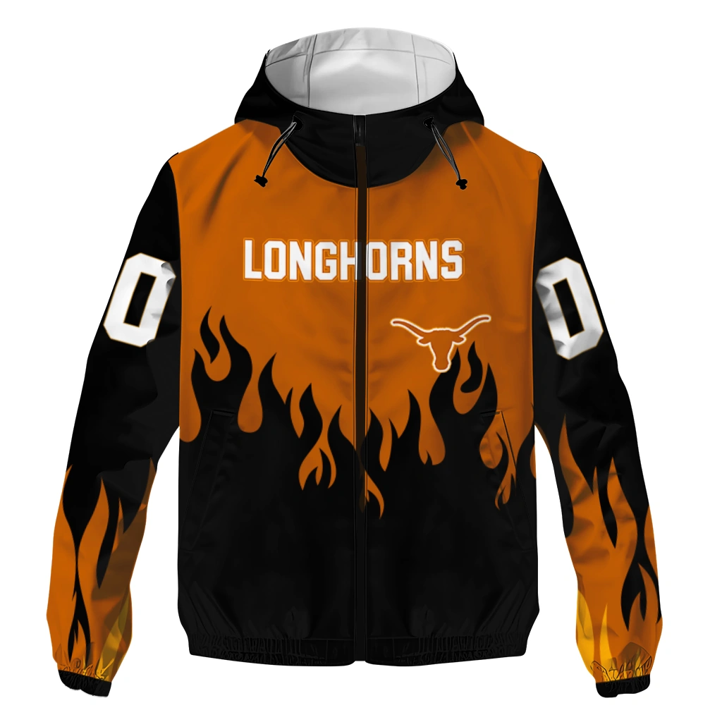 personalized texas longhorns flame trim orange black windbreaker jacket best selling personalized texas longhorns flame trim orange black windbreaker jacket best selling