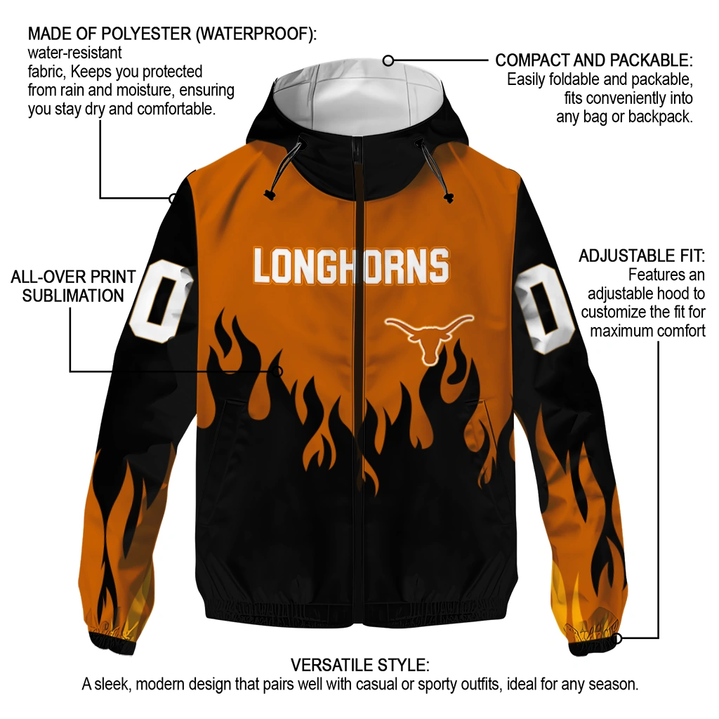 personalized texas longhorns flame trim orange black windbreaker jacket new arrival personalized texas longhorns flame trim orange black windbreaker jacket new arrival