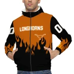 personalized texas longhorns flame trim orange black windbreaker jacket best selling